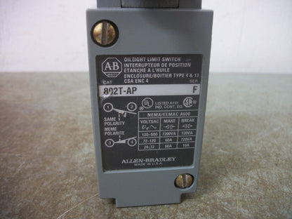 ALLEN-BRADLEY OILTIGHT LIMIT SWITCH 802T-AP NOB