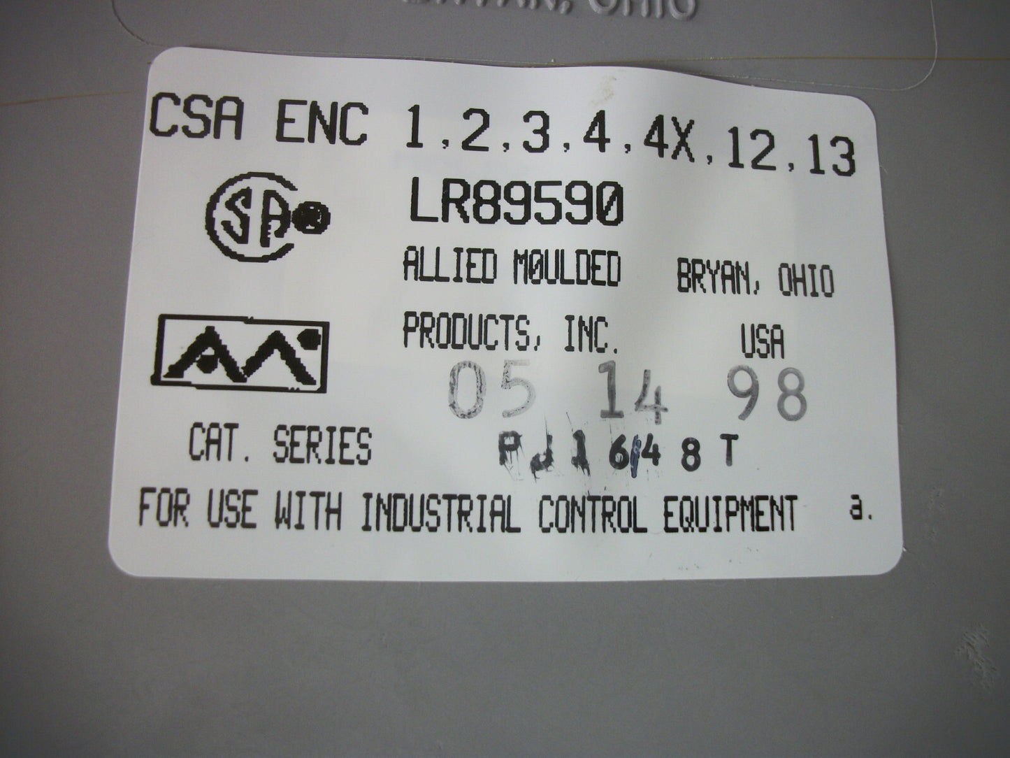 HAMMOND NON-METALLIC 16 X 14 X 8 ENCLOSURE TYPE 1,2,3,4,4X,12,13 PJ-16148 NEW