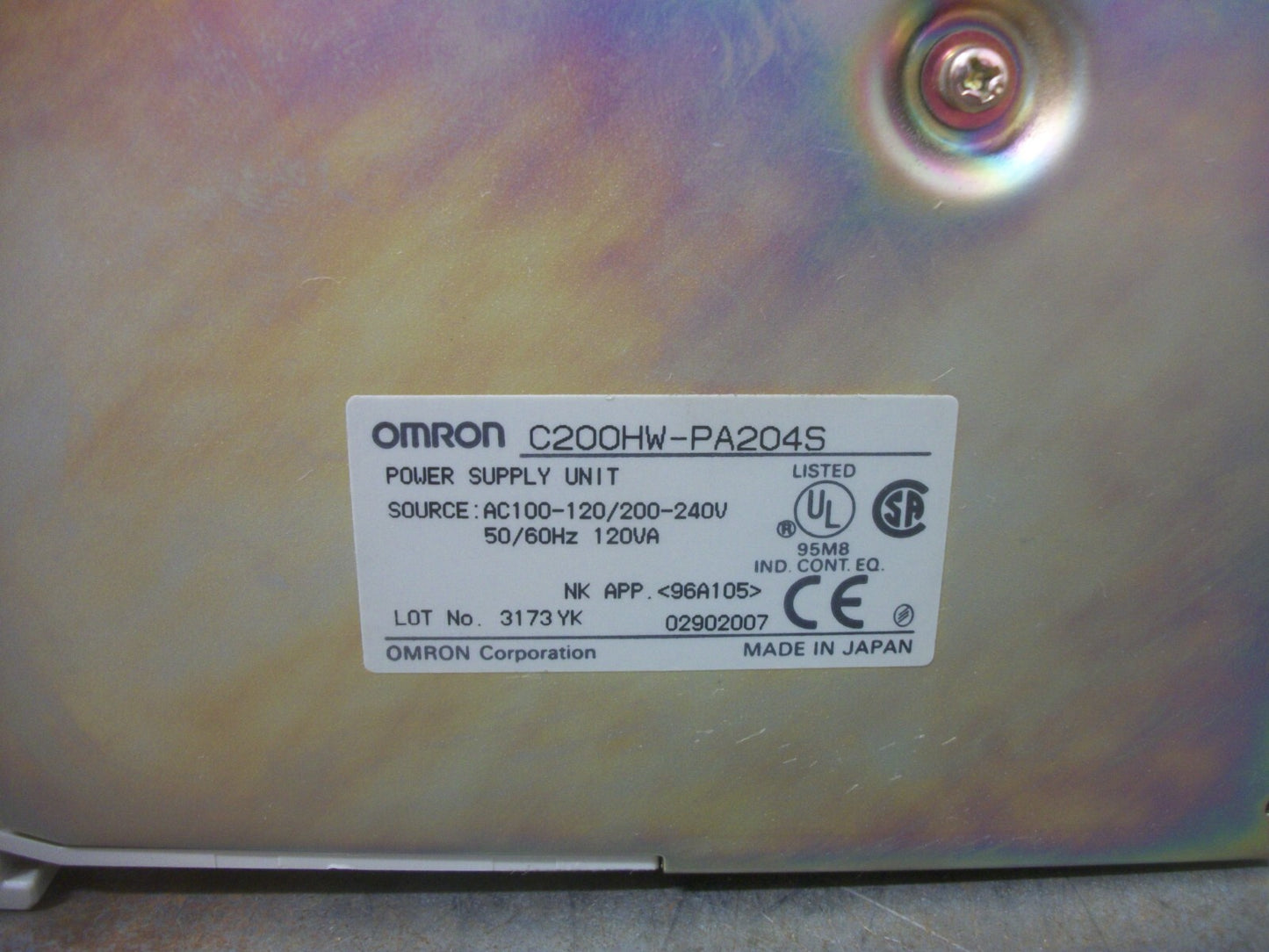 OMRON PLC POWER SUPPLY UNIT C200HW-PA204S 100-120/200-240V 120VA