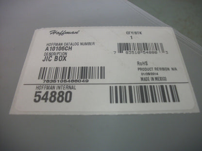 HOFFMAN 10 X 10 X 6 JIC BOX ENCLOSURE TYPE 12,13 A10106CH NEW