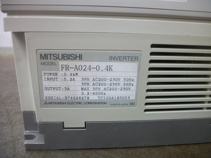 MITSUBISHI FREQROL-A024 0.4KW INVERTER DRIVE FR-A024-0.4K 230VOLT 3PH 3AMP NOTE