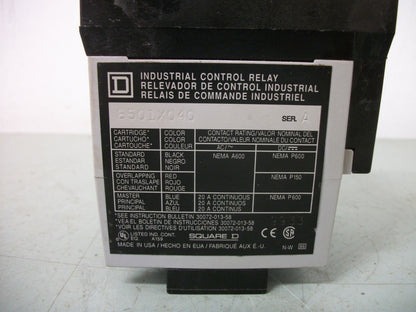 SQUARE D 8501X040 AC CONTROL RELAY 8501XO40 120VCOIL