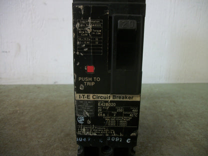 SIEMENS ITE E4-A CIRCUIT BREAKER E42B020 20AMP 480VOLT 2POLE