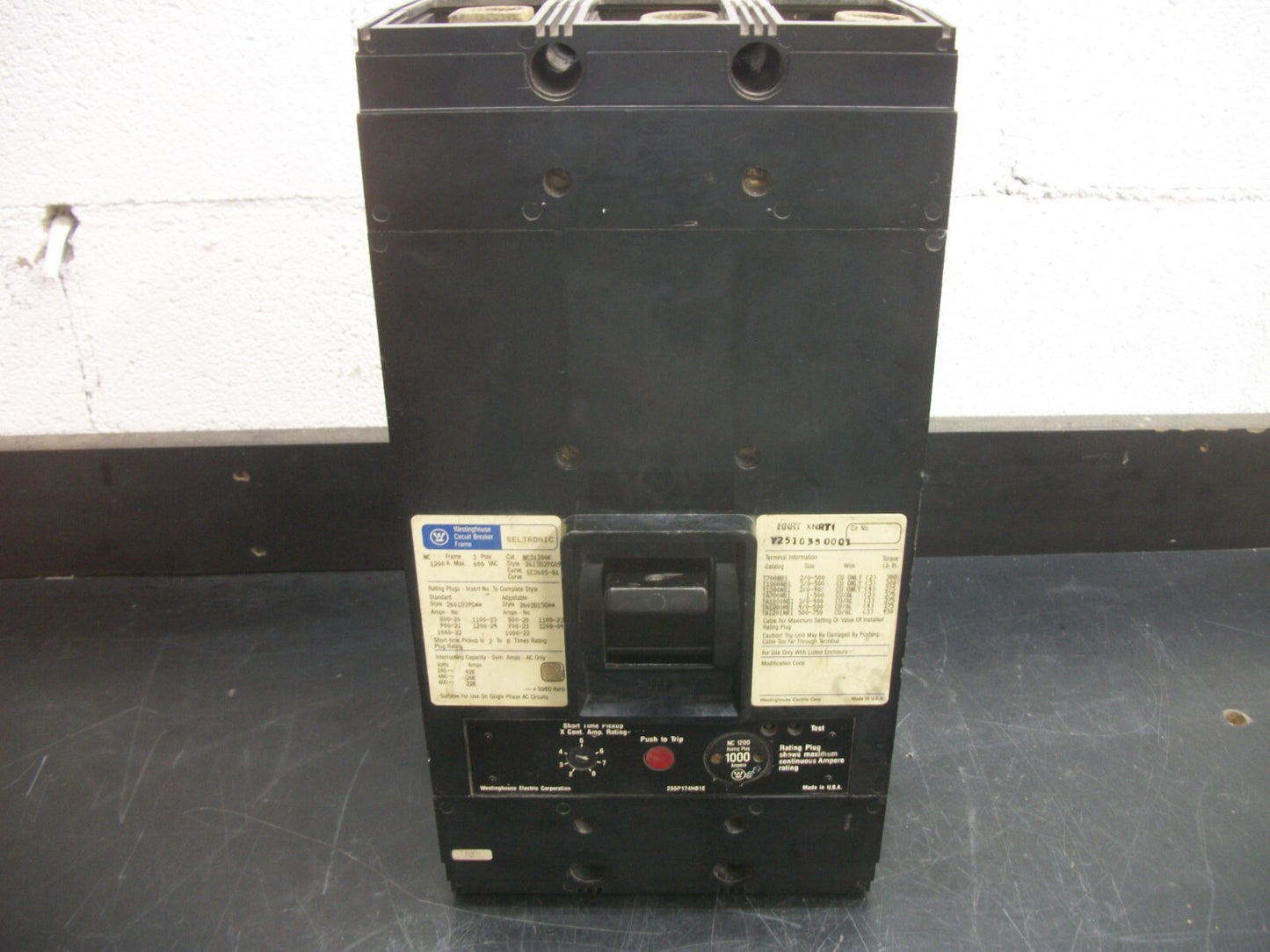 WESTINGHOUSE SELTRONIC NC CIRCUIT BREAKER NC31200F 1200AMP 600VOLT 3POLE W/1000A