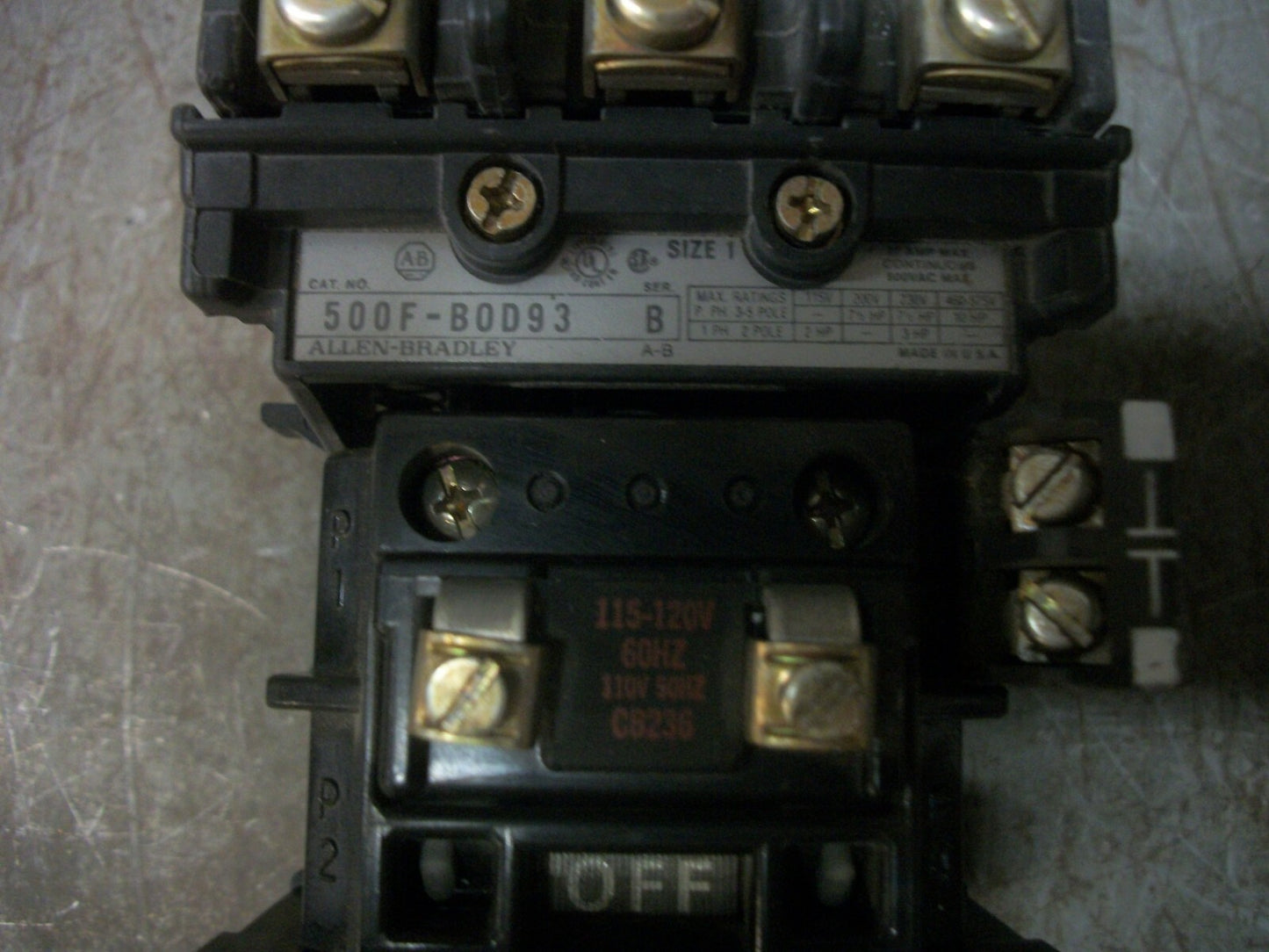 ALLEN-BRADLEY SIZE 1 CONTACTOR 500F-BOD93 27AMP 120VCOIL 3PH 600V 10HP