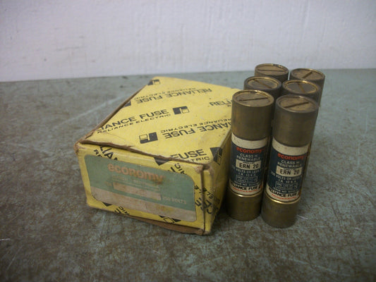 RELIANCE BOX OF 6 ECONOMY RENEWABLE FUSES ERN20 20AMP 250VOLT NIB