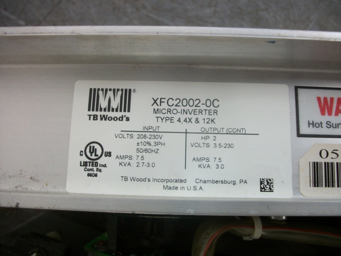 TB WOOD'S 2HP MICRO-INVERTER DRIVE XFC2002-0C 3KVA 230VOLT 7.5AMP 3PH