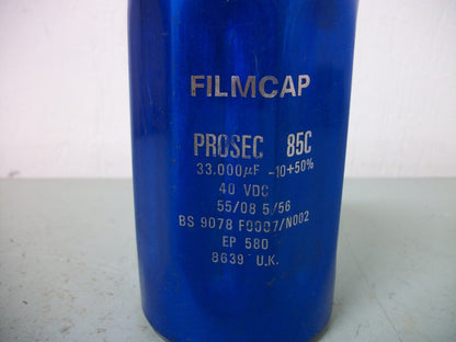 PROSEC FILMCAP 85C 33,000uF CAPACITOR BS 9078 F0007/N002 40VDC