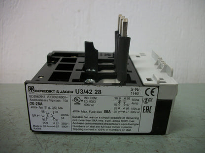 BENEDIKT & JAGER THERMAL OVERLOAD RELAY U3/42 28 20-28AMP NOB