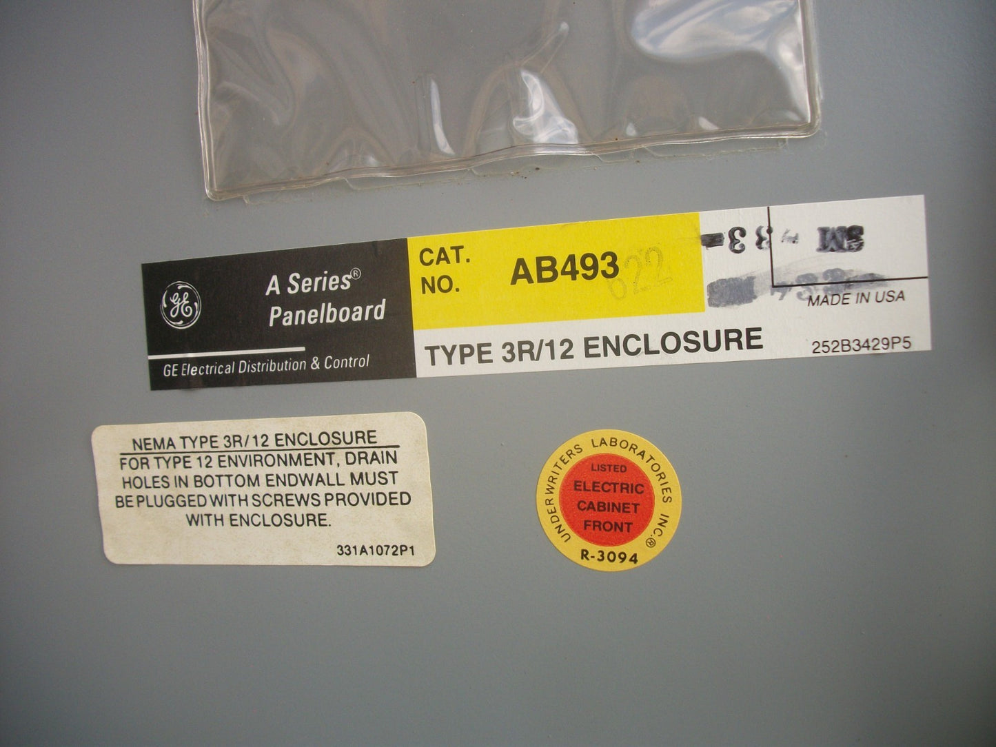 GE 50 X 20 X 7 A-SERIES PANELBOARD TYPE 3R/12 ENCLOSURE AB493 NOB