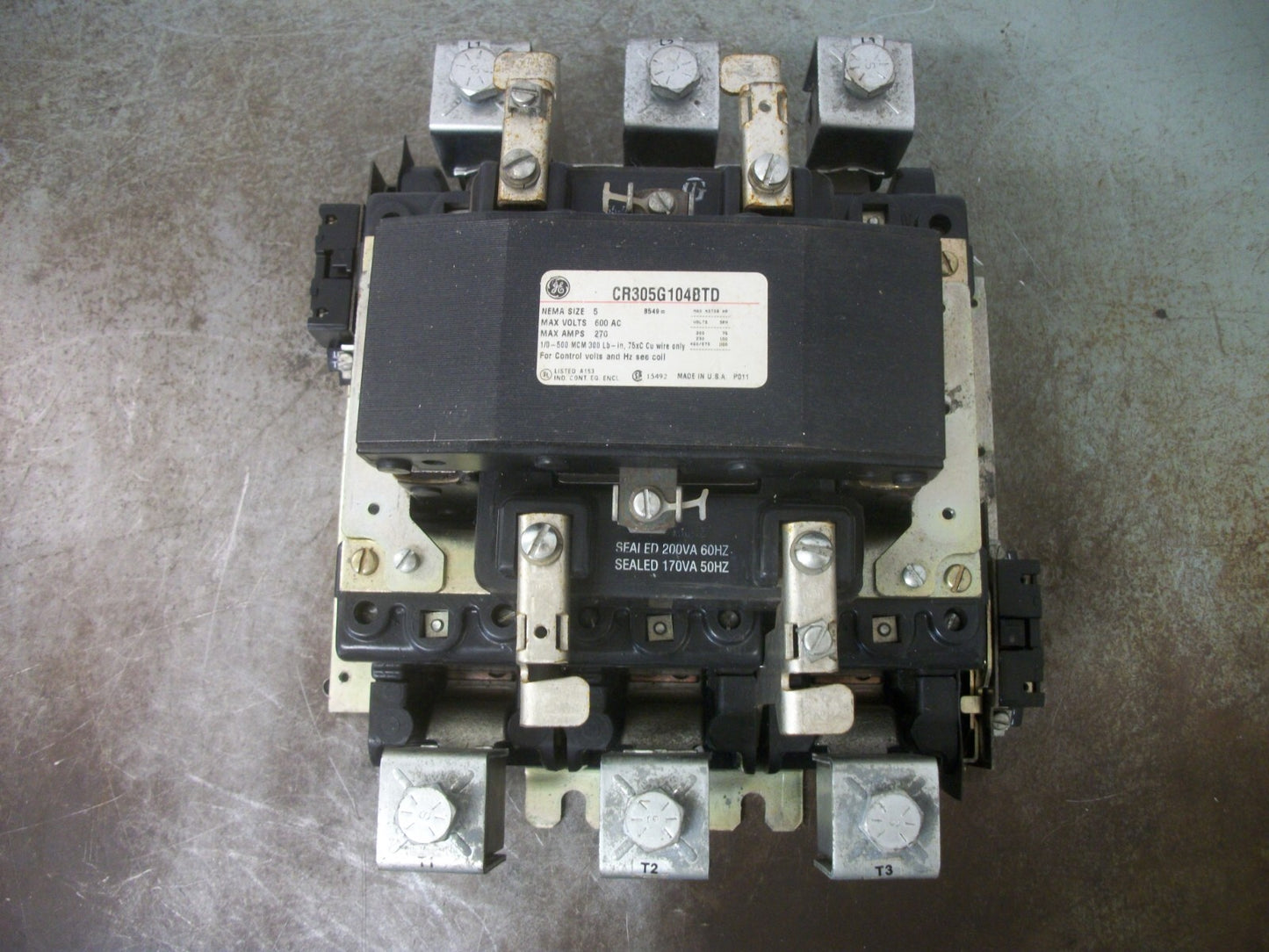 GE SIZE 5 CONTACTOR CR305G104BTD 270AMP 480VCOIL 3PH 600V 200HP
