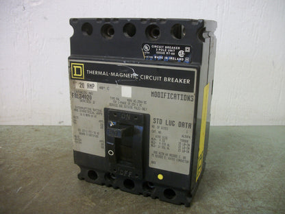 SQUARE D FAL CIRCUIT BREAKER FAL34020 20AMP 480VOLT 3POLE GRAY