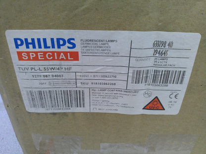 PHILIPS BOX OF 25 55WATT GERMICIDAL FLUORESCENT LAMPS TUV PL-L 55W/4P HF NIB