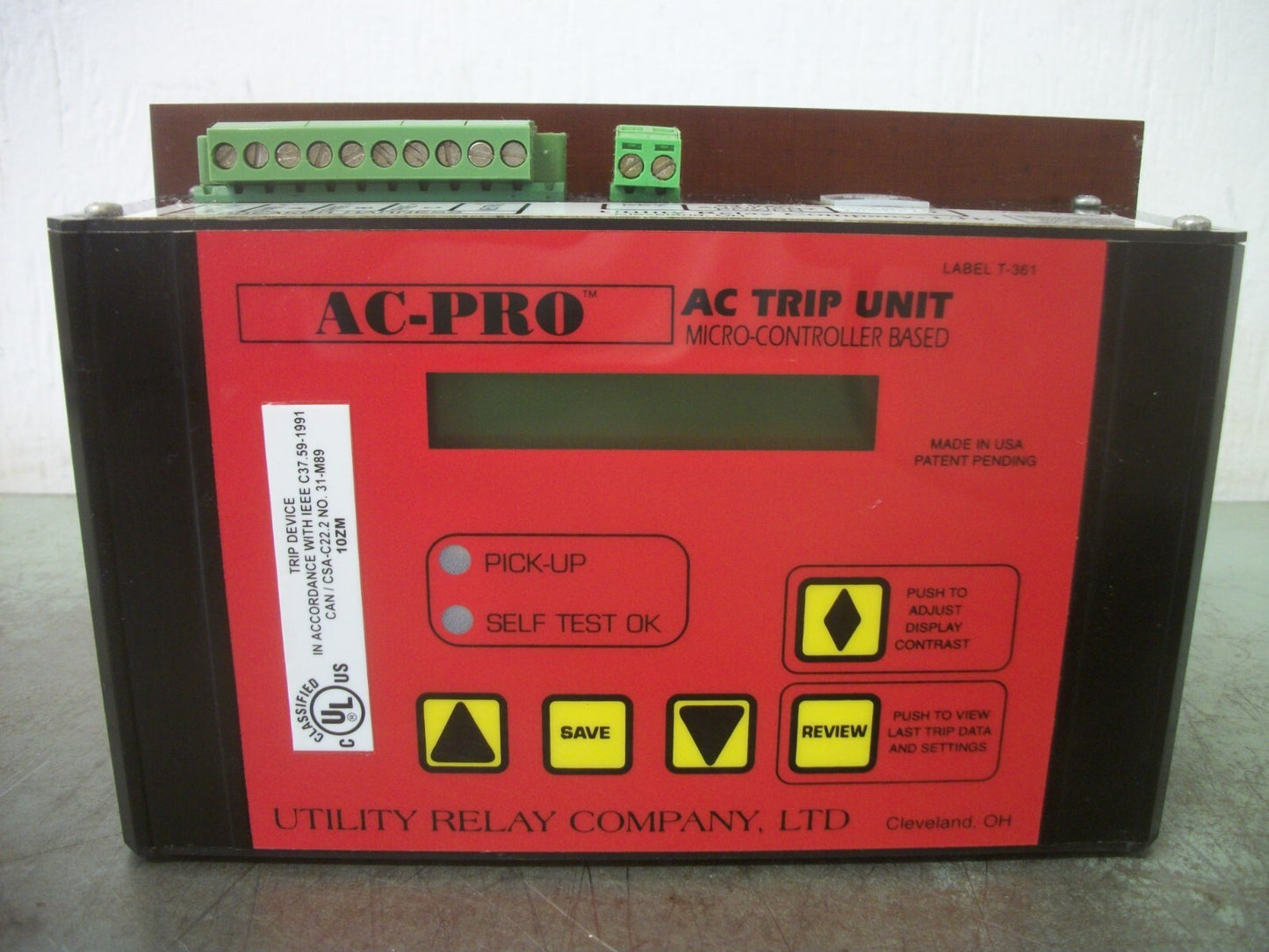 UTILITY RELAY COMPANY AC-PRO MICRO-CONTROLLER AC TRIP UNIT T-361 T-362