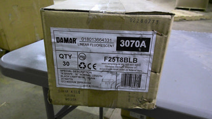 DAMAR 3070A BOX OF 30 T8 36" BLACK LIGHT BLUE BULBS F25T8BLB NIB