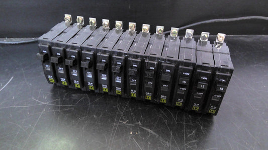SQUARE D LOT OF 12 QOB CIRCUIT BREAKERS QOB115 15AMP 240VOLT 1POLE