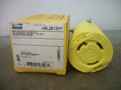 HUBBELL YELLOW TWIST-LOCK CONNECTOR BODY HBL2613VY 30AMP 125VOLT 2P 3W GRND NIB