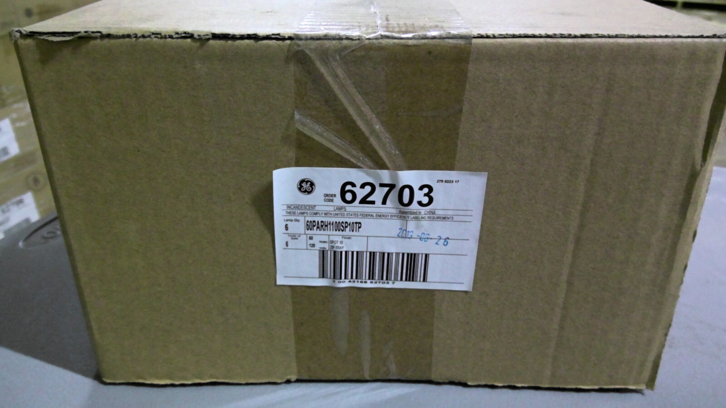 GE 62703 BOX OF 6 INCANDESCENT LAMPS 60PARH1100SP10TP 60W 120V NIB