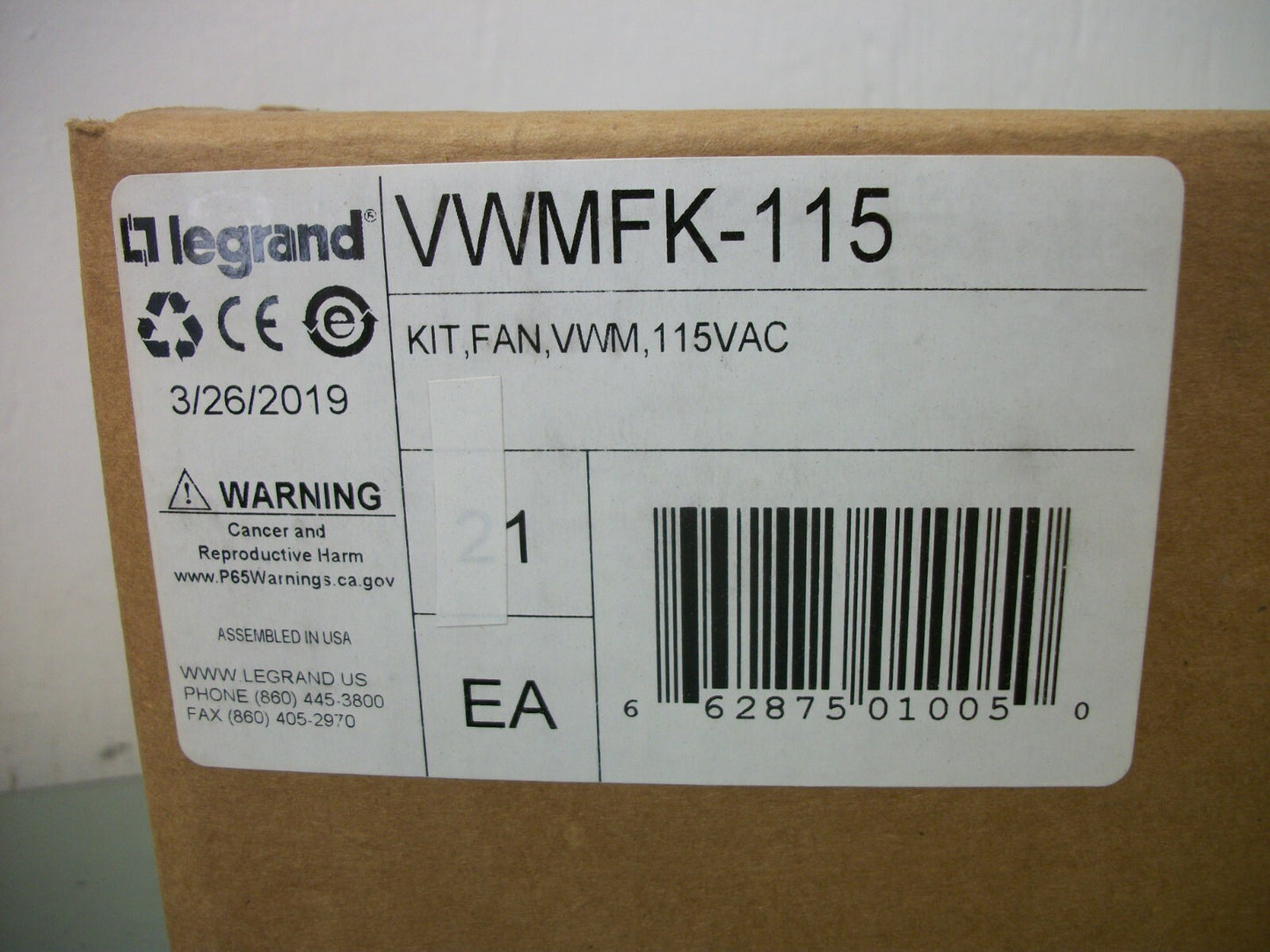 LEGRAND 115VAC VWM FAN KIT VWMFK-15 NIB