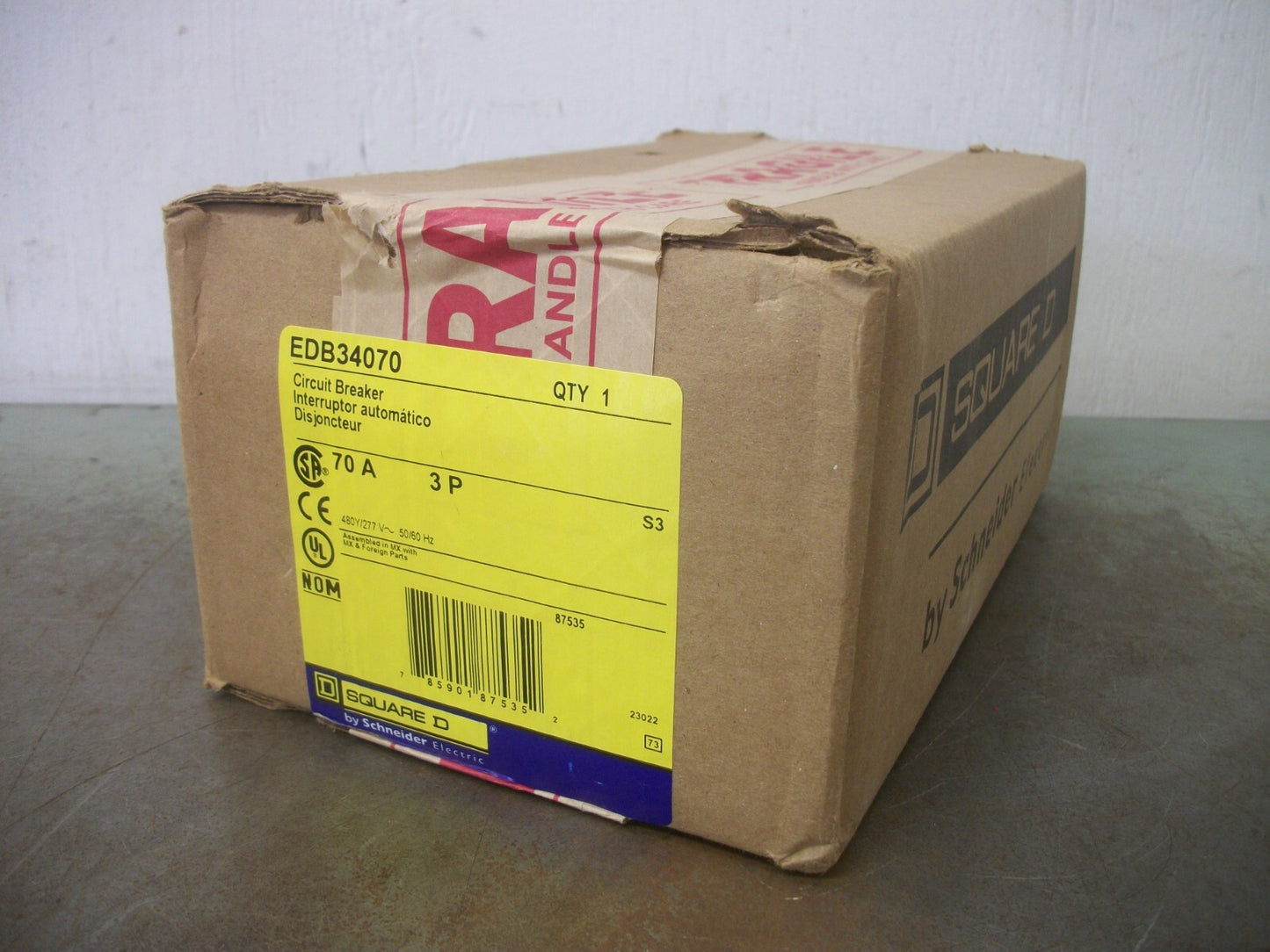 SQUARE D EDB CIRCUIT BREAKER EDB34070 70AMP 480VOLT 3POLE NIB
