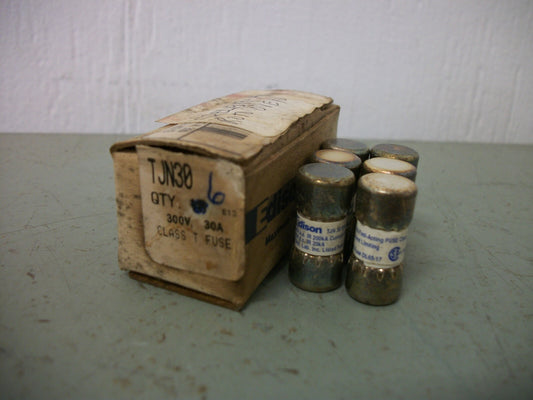 EDISON BOX OF 6 CLASS T FUSES TJN30 30AMP 300VOLT NIB