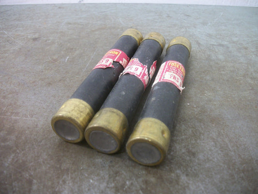 BUSSMANN LOT OF 3 FUSETRON FUSES FRS9 9AMP 600VOLT