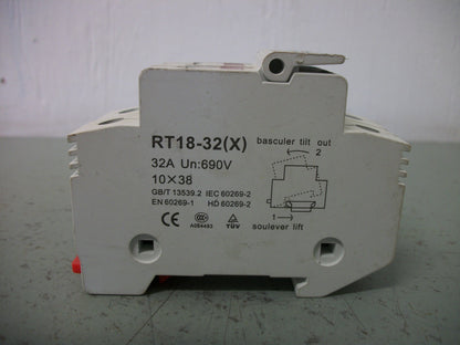 MRO LOT OF 2 10X38 FUSEHOLDERS RT18-32(X) 32AMP 690VOLT 1POLE