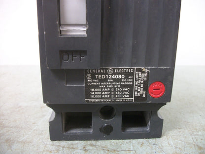 GE TED CIRCUIT BREAKER TED124080 80AMP 480VOLT 2POLE BLACK W/SHUNT