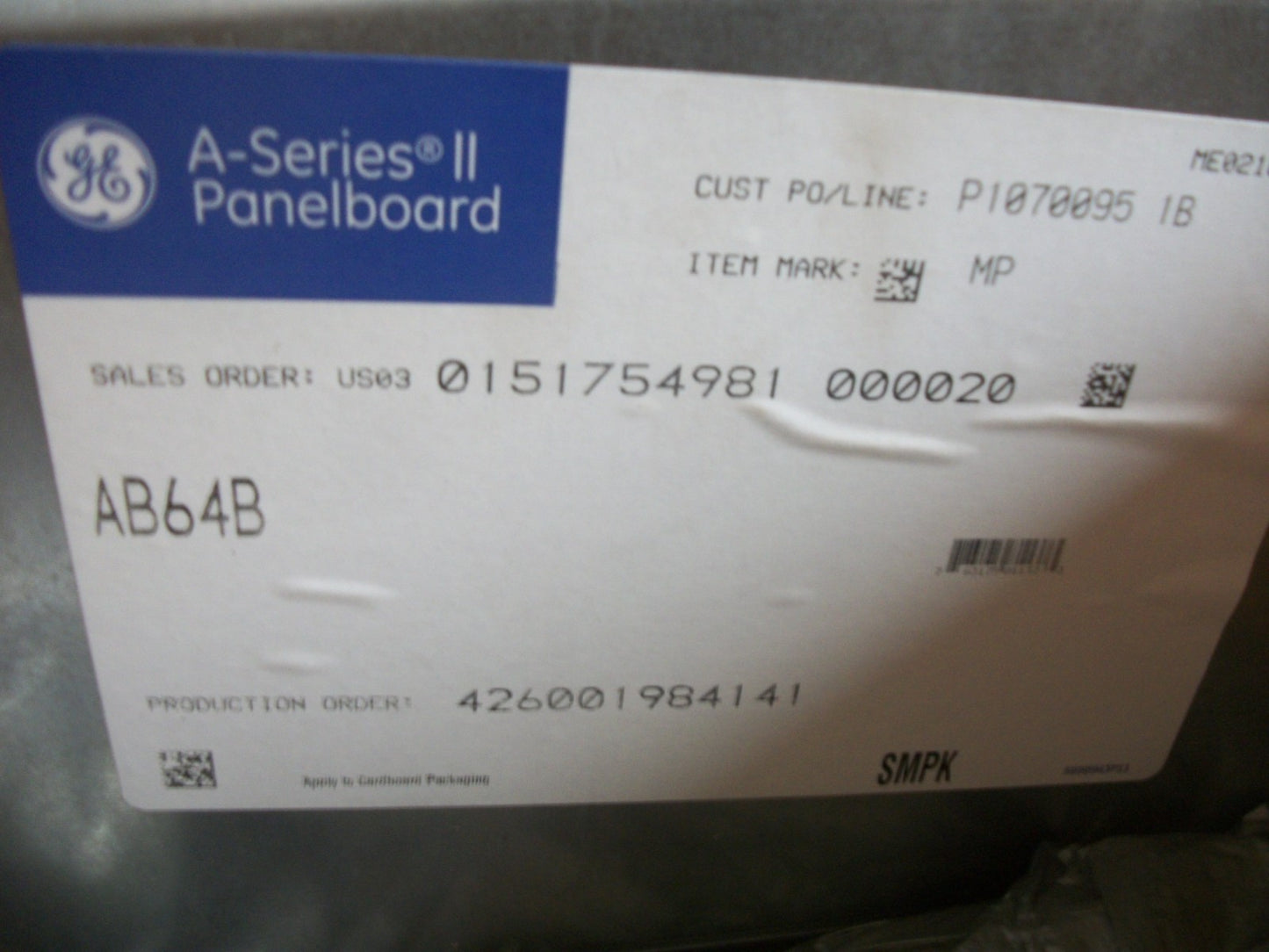 GE A-SERIES II 64" PANELBOARD INTERIOR AQF3544MBX & BOX ENCLOSURE AB64B NIB