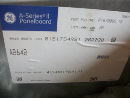 GE A-SERIES II 64" PANELBOARD INTERIOR AQF3544MBX & BOX ENCLOSURE AB64B NIB