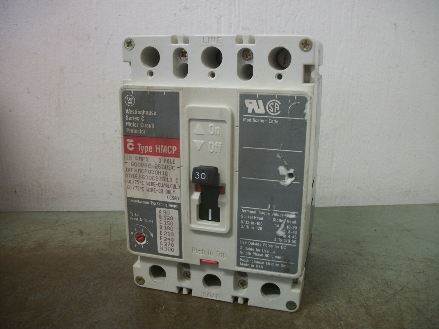 WESTINGHOUSE HMCP CIRCUIT BREAKER HMCP030H1C 30AMP 600VOLT 3POLE