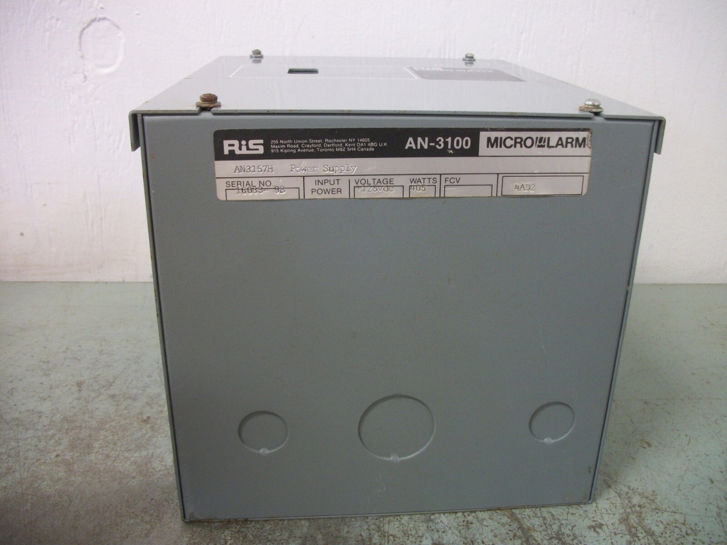 RIS MICRO ALARM AN-3100 POWER SUPPLY AN3175H 125VDC 405WATT NOB