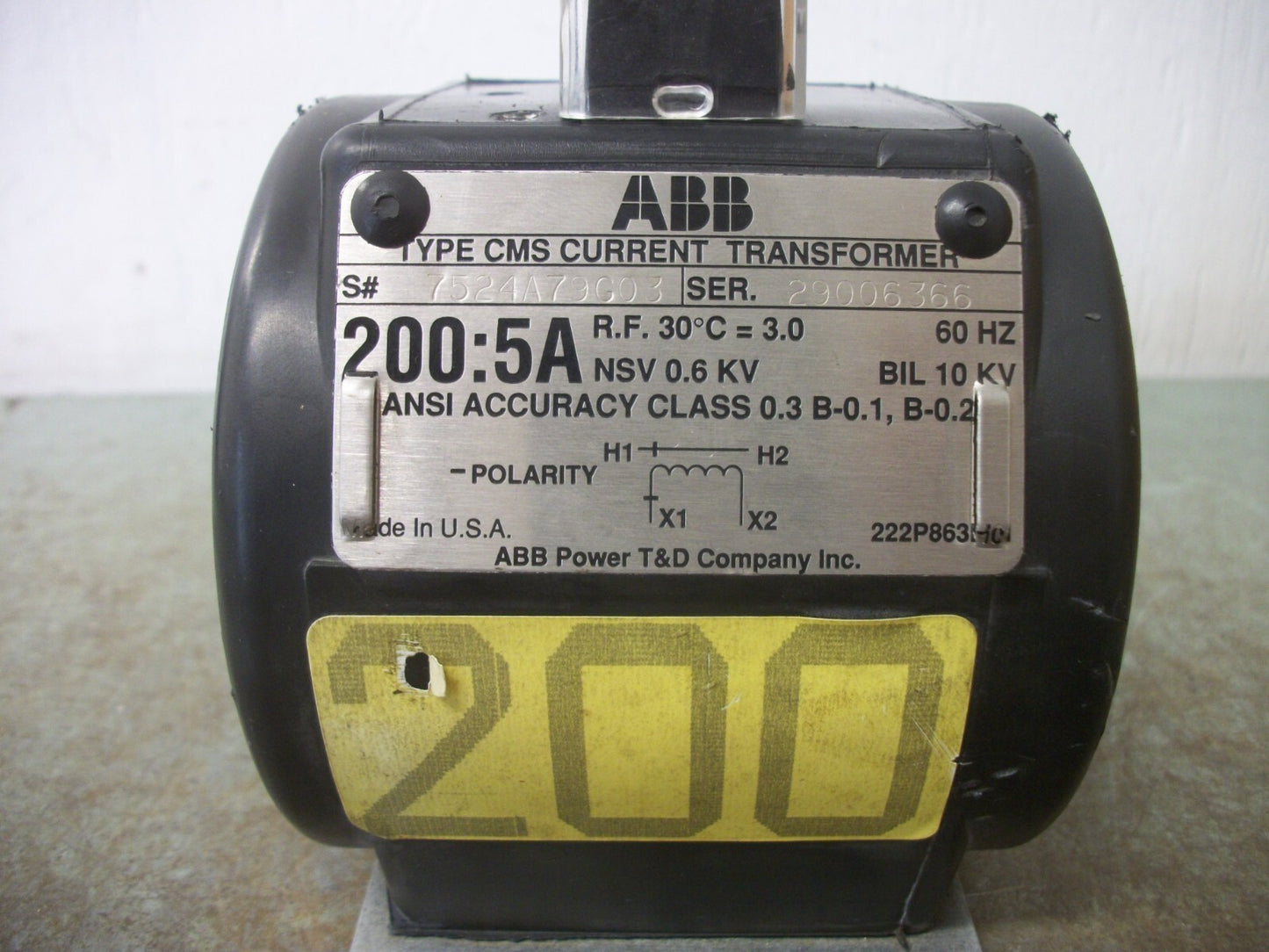 ABB CMS 200:5A CURRENT TRANSFORMER 7524A79G03 10KV