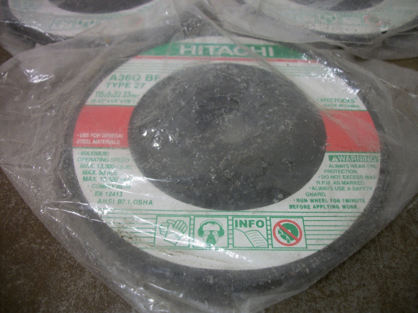 HITACHI LOT OF 3 4-1/2X1/4X7/8 TYPE 27 GRINDING DISCS A36Q BF NEW