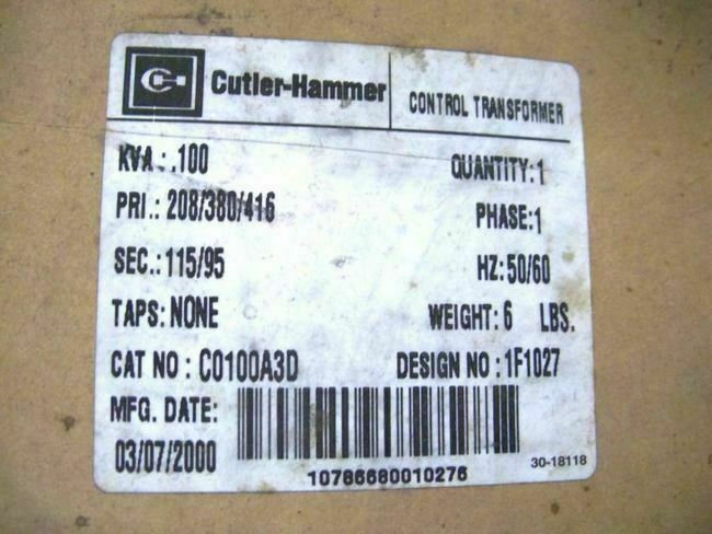 CUTLER-HAMMER .100KVA 1PH TRANSFORMER C0100A3D HV 208/416 LV 115/95 *NIB*