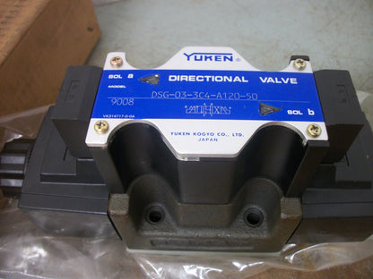 YUKEN SOLENOID OPERATED DIRECTIONAL HYDRAULIC VALVE DSG-03-3C4-A120-50 NIB