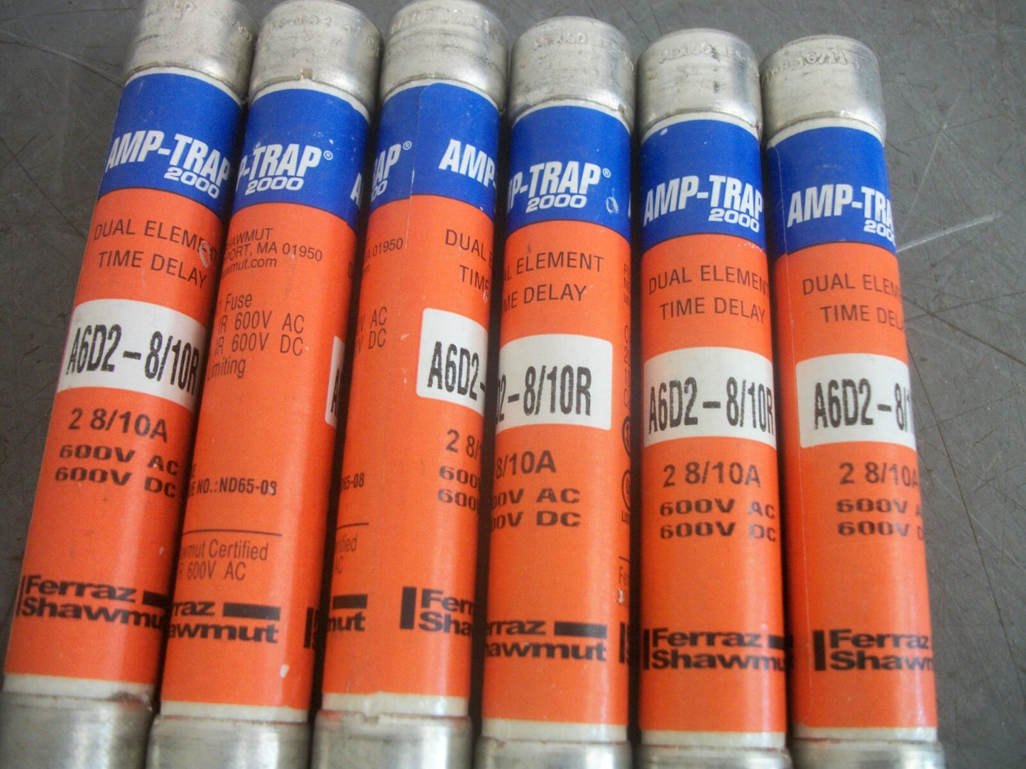 FERRAZ-SHAWMUT LOT OF 6 AMP-TRAP FUSES A6D2-/10R 2-8/10AMP 600VOLT NOB