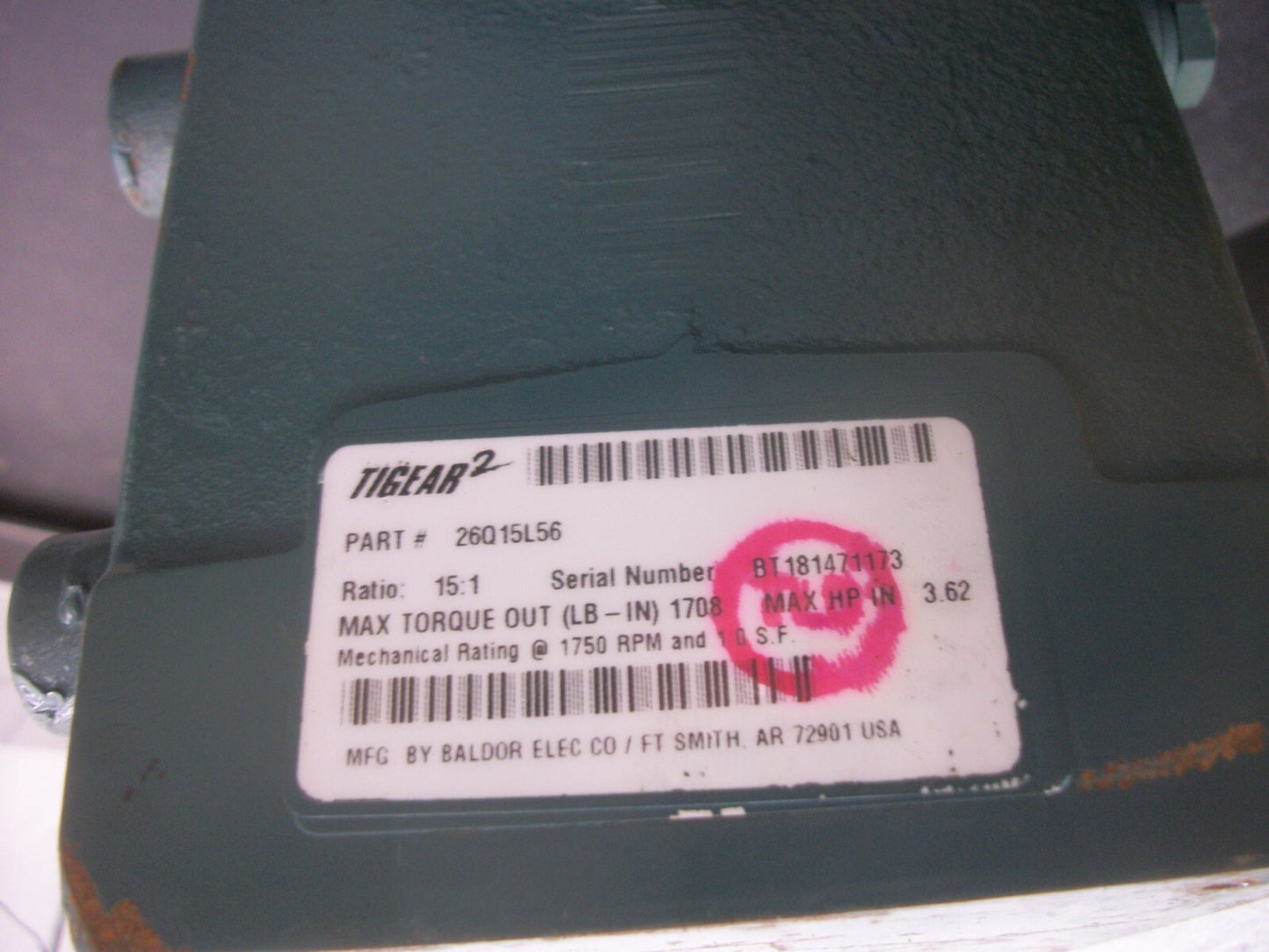 DODGE TIGEAR-2 15:1 RATIO GEAR BOX SPEED REDUCER 26Q15L56 NIB