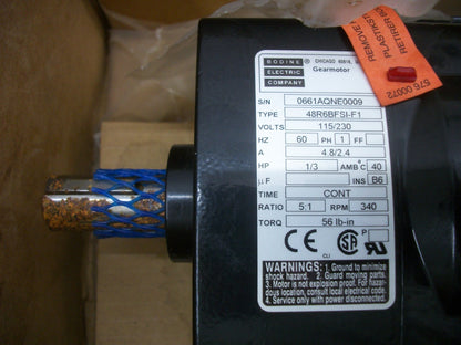 BODINE 0661AQ 1/3HP 5:1 RATIO AC GEARMOTOR 48R6BFSI-F1 230VOLT 1PH 340RPM NIB
