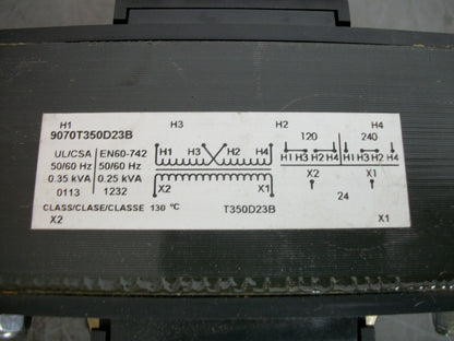 SQUARE D 0.35KVA 1PH TRANSFORMER 9070T350D23B HV 120X240 LV 24