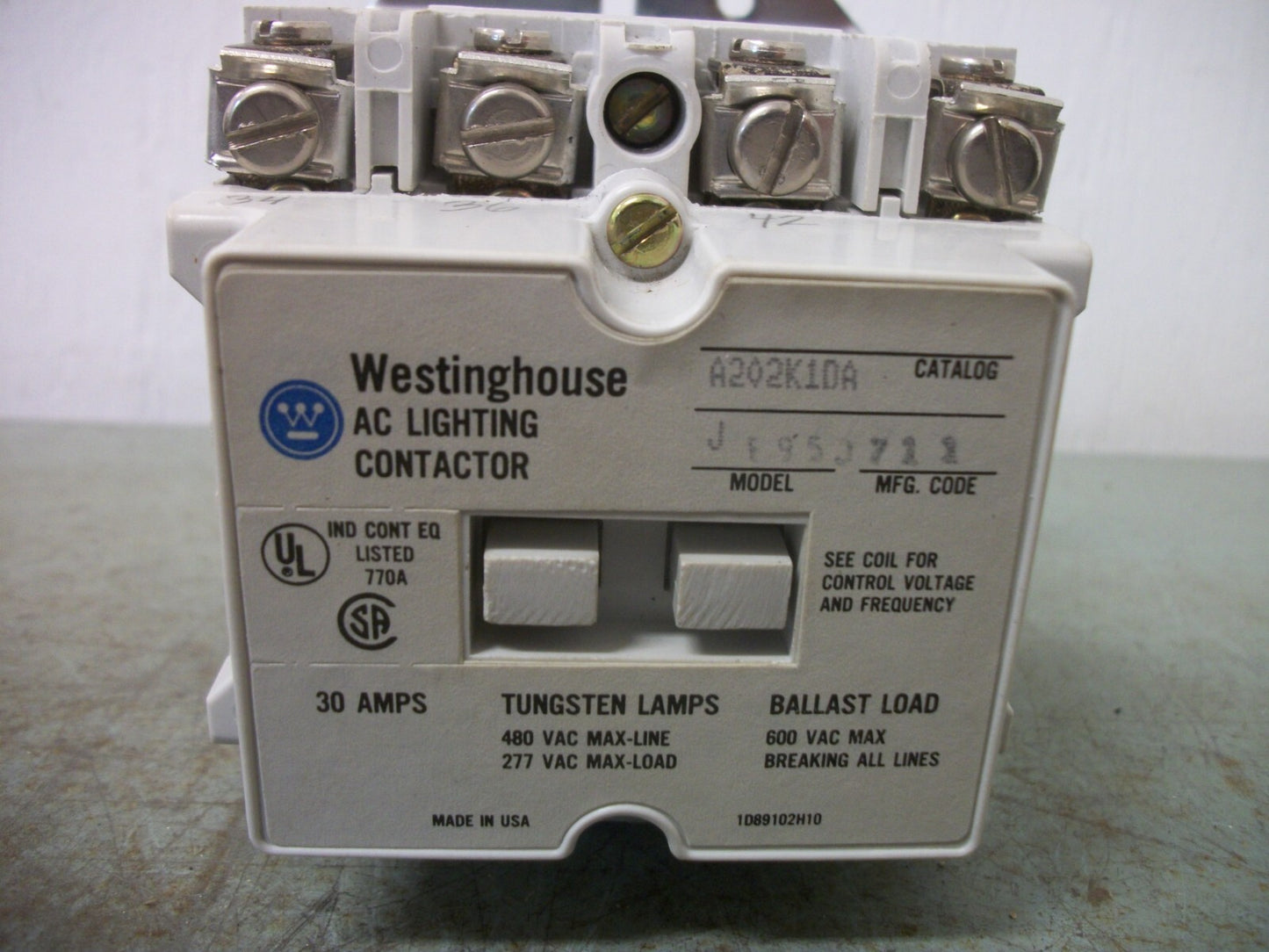 WESTINGHOUSE 30AMP LIGHTING CONTACTOR A202K1DA 120VCOIL