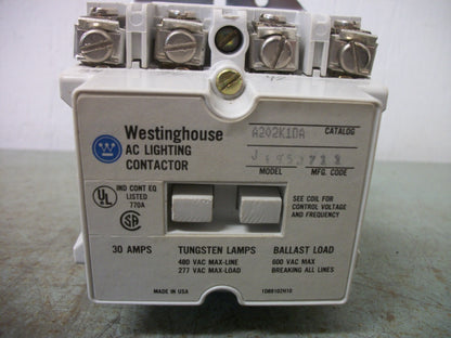 WESTINGHOUSE 30AMP LIGHTING CONTACTOR A202K1DA 120VCOIL