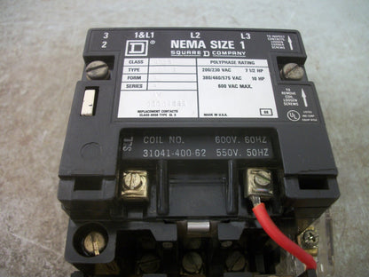 SQUARE D SIZE 1 MOTOR STARTER 8536SCO3 600VCOIL 3PH 600VOLT 10HP