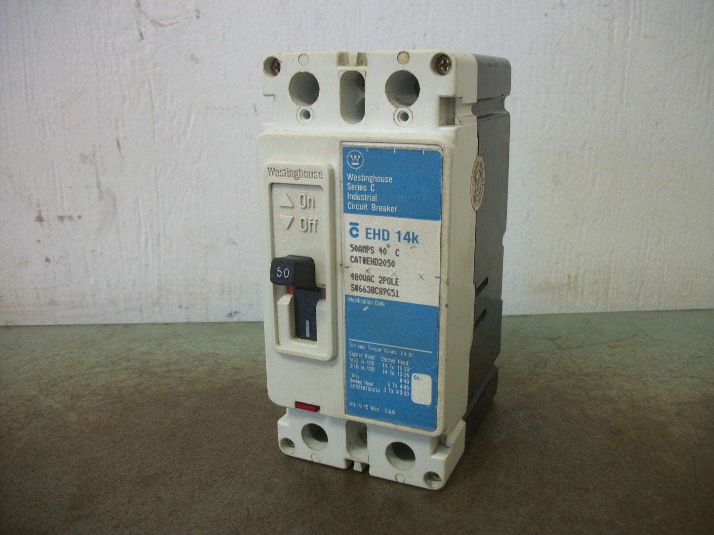 WESTINGHOUSE EHD CIRCUIT BREAKER EHD2050 50AMP 480VOLT 2POLE BLUE