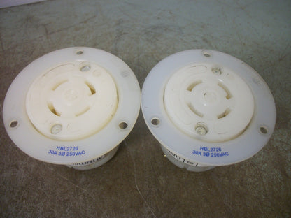 HUBBELL LOT OF 2 FLANGED TWIST-LOCK RECEPTACLES HBL2726 30A 250V 3PH 3P 4W GRND