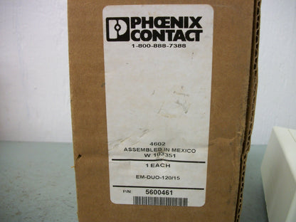 PHOENIX CONTACT DIN MOUNT DUPLEX RECEPTACLE EM-DUO-120/15 NIB