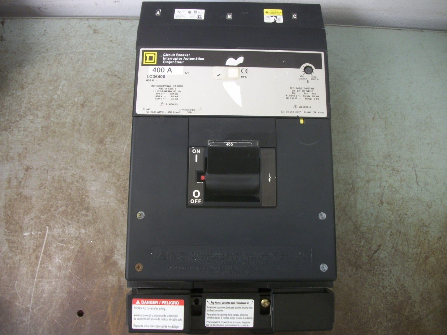 SQUARE D I-LINE LC CIRCUIT BREAKER LC36400 400AMP 600VOLT 3POLE GRAY