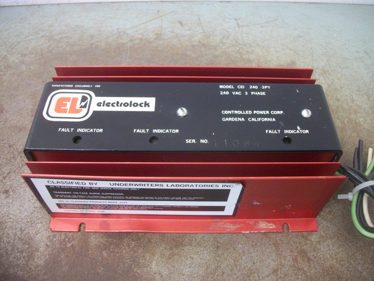 ELECTROLOCK TRANSIENT VOLTAGE SURGE SUPPRESSOR CEI 240-3PY 240VOLT 3PH