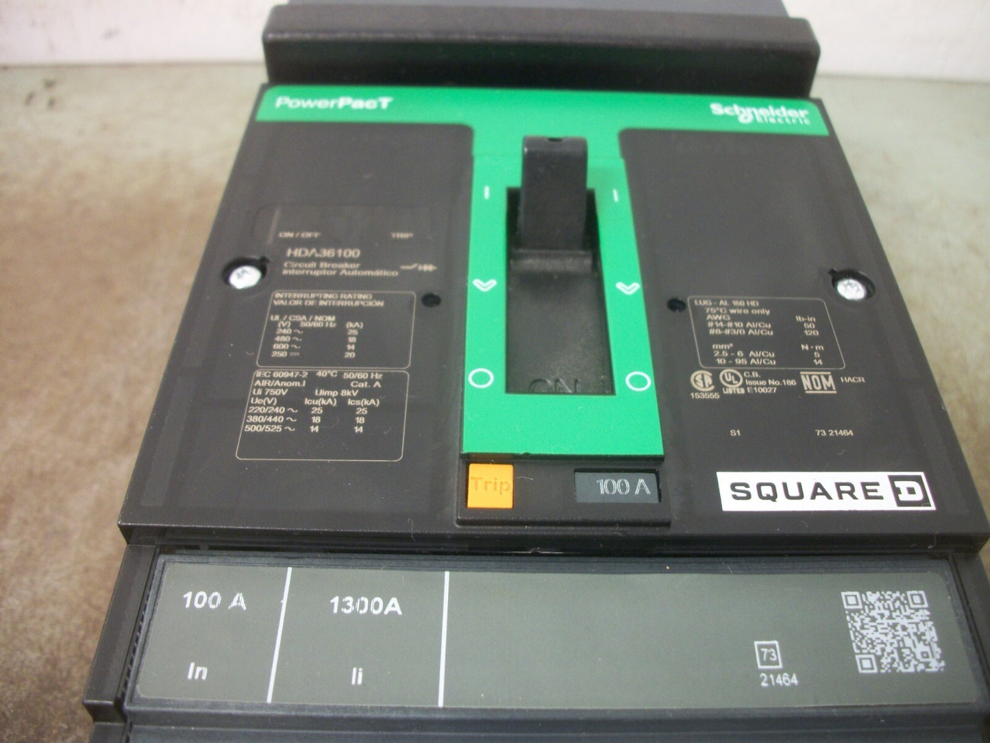 SQUARE D POWERPACT I-LINE HD CIRCUIT BREAKER HDA36100 100AMP 600VOLT 3POLE