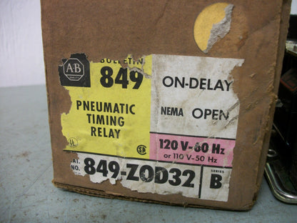 ALLEN-BRADLEY ON DELAY PNEUMATIC TIMING RELAY 849-ZOD32 120VCOIL NIB